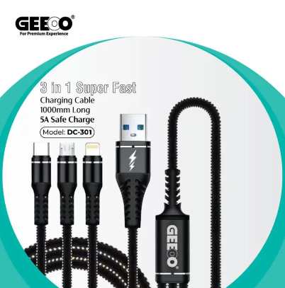 Geeoo DC-301 Long 3-in-1 Multi Charging Cable From USB To Micro Type C & I phone