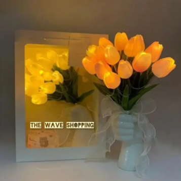 Tulip Lamp 10Pcs Tulips Artificial Flowers With LED Light, touch Bouquet For Home Decor Table