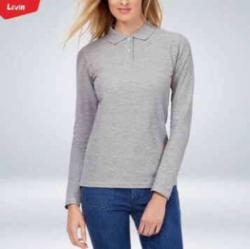 women's stylish breathable comfortable cotton full sleeve polo collar t-shirt for casual use From Levin