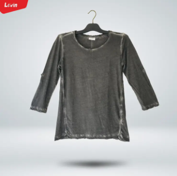 Women'S Acid Wash Cotton Crewneck 3/4 Quarter Sleeve Round Neck T-Shirt For Ladies From Levin - T Shirt For Women