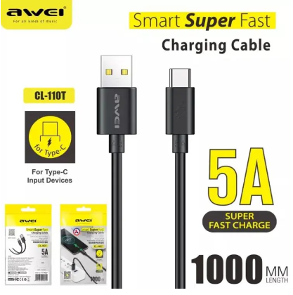 Awei CL-117T PD100W Type-C To Type-C Super Fast Charging Cables for Phone Laptop / CL-51 5A Charging Cable USB