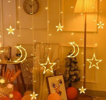 3.5M Moon Star Curtain Lights Christmas Led Fairy String Lights 220V 8 Modes Garlands Lamp for Wedding Holiday Party Decoration