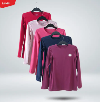 Girls Cotton Long Sleeve Round Neck Solid T-Shirt For Kids From Levin