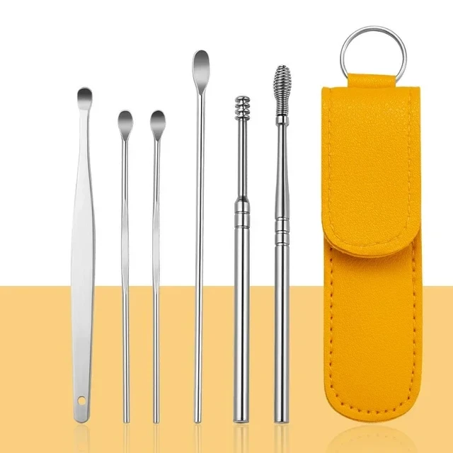 6PCS Ear Pick Set Portable Ear Cleaner Set Stainless Steel Earpick Ear Wax Curette Remover