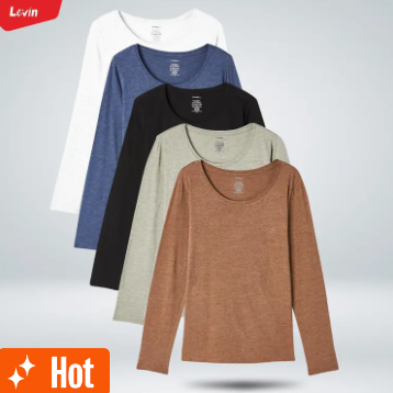 Women's Long Sleeve Round Neck Cotton Blend T-shirt For Ladies From Levin