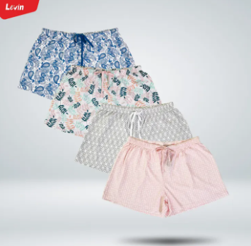 Women's Casual Drawstring Elastic Waist Cotton Summer Printed Shorts from Levin
