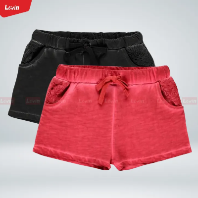 Teen Girls comfortable terry cotton short pant with elastic waist side pocket for little girl from LEVIN