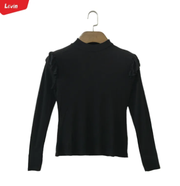 Girls Ribbed Ruffle Trim Shoulder Mock Neck Long Sleeve Tops T Shirt From Levin