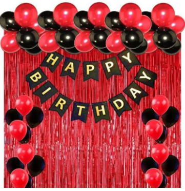 Full Package Balloons/Red & Black Colored Balloon Decoration Set/Red Color Backdrop/Birthday Decoration Set