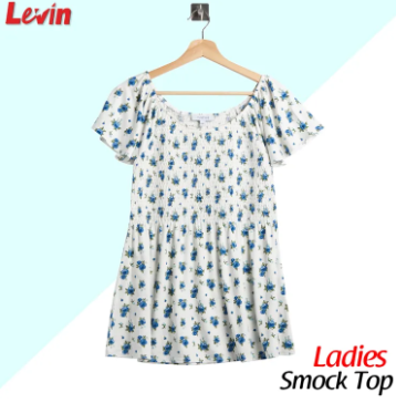 Women's Smocked Floral Printed Top Round neck Short sleeves Smock T-Shirt for Ladies from Levin