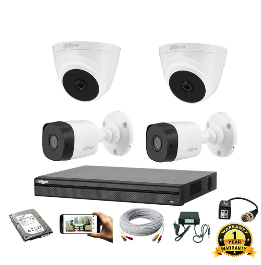 DAHUA 4-Pcs Set CCTV CAMERA PACKAGE with All Accessories (2MP-1080p Camera)
