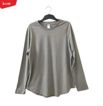 Women's Long Sleeve Round Neck Ribbed Neckline Cotton Blend T-Shirt For Ladies From Levin