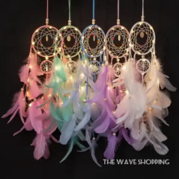 Dream Catcher Feather Fairy LED Light Wall Hanging Bedroom Décor Ornament Gift